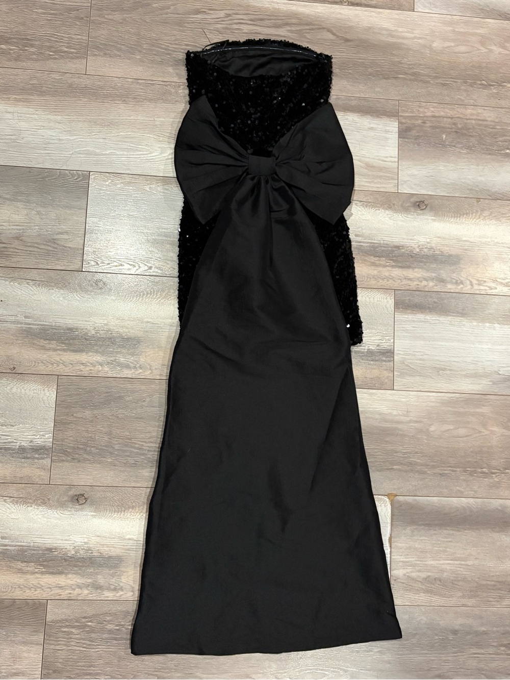 Strapless Black Evening Gown with Front Bow